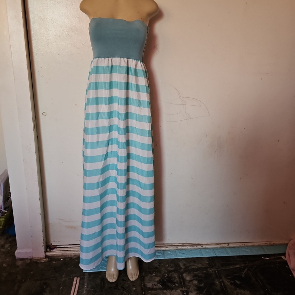 Windsor Strapless Maxi Dress - Blue and White